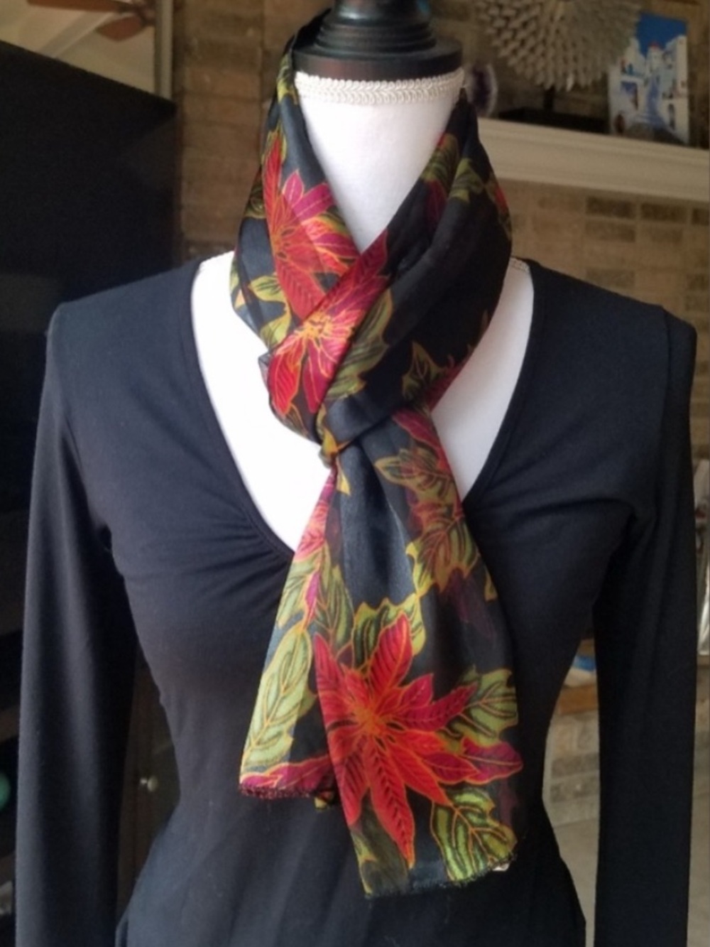 Black Red Floral Scarf
